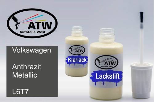 Volkswagen, Anthrazit Metallic, L6T7: 20ml Lackstift + 20ml Klarlack - Set, von ATW Autoteile West.